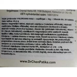 VALERIANA MAX + MATIČNJAK + MAGNEZIJ + VITAMIN B6, 30 TABLETA Cijena